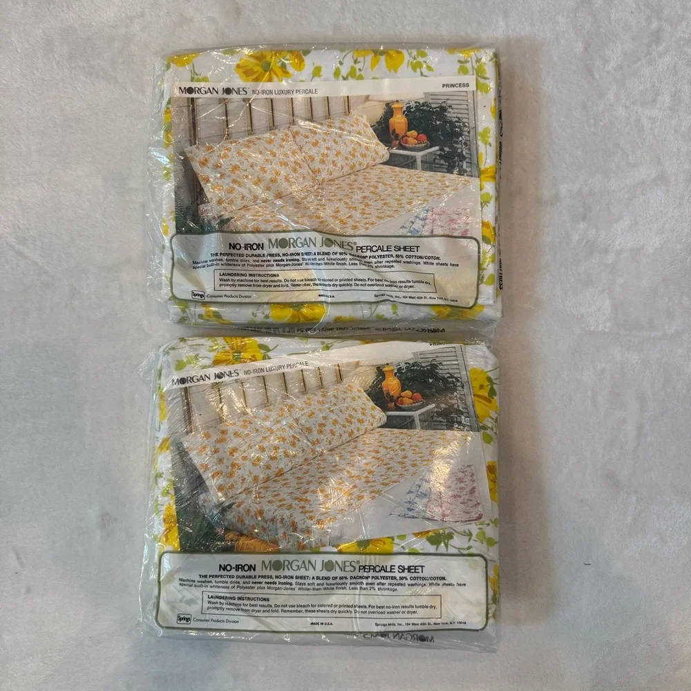 NOS Vintage 70s Yellow Floral Sheet Set by Morgan Jones